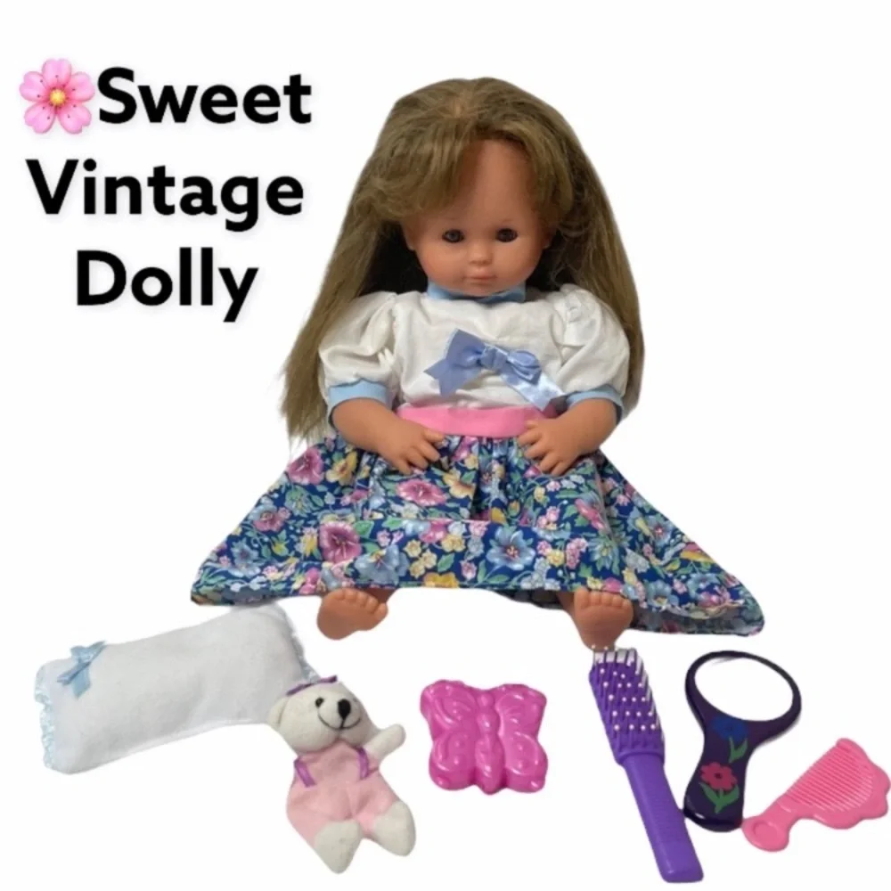 Vintage Doll Set Doll Accessories Case Doll Bundle Blue Pink White Floral Dress